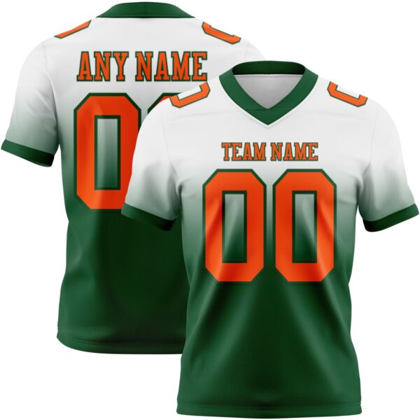 Custom White Orange-Green Authentic Fade Fashion Football Jersey