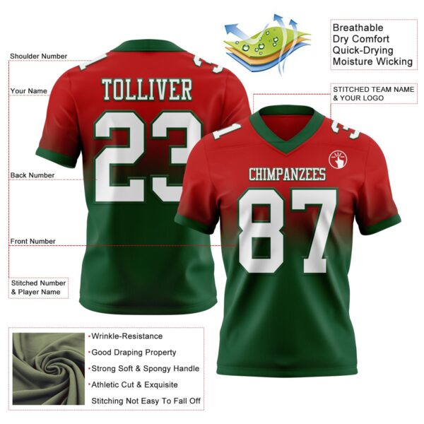 Custom Red White-Green Authentic Fade Fashion Football Jersey