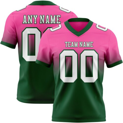FadeFashion1491 Custom Pink White-Green Authentic Fade Fashion Football Jersey