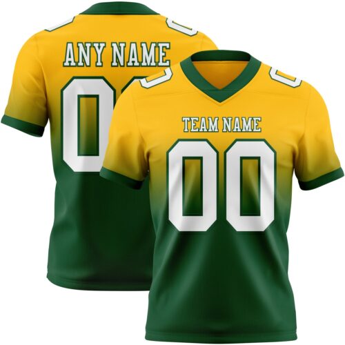 Custom Gold White-Green Authentic Fade Fashion Football Jersey