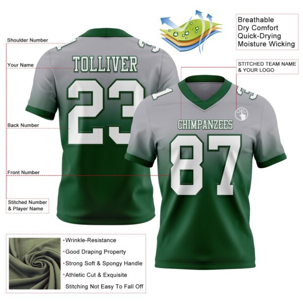 Custom Gray White-Green Authentic Fade Fashion Football Jersey