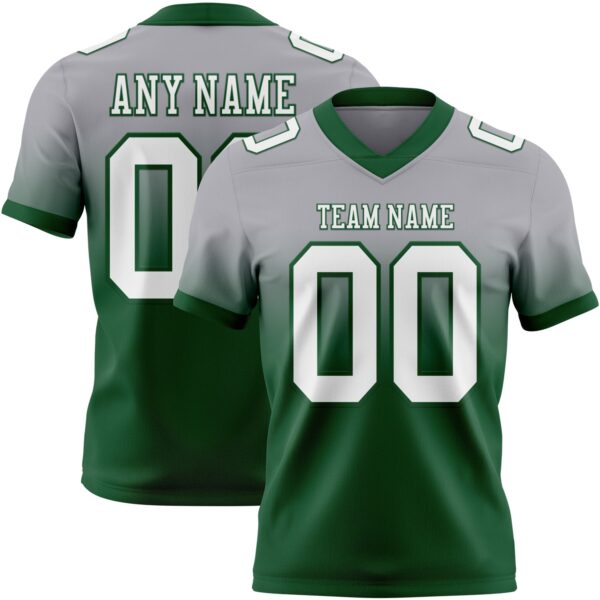 Custom Gray White-Green Authentic Fade Fashion Football Jersey
