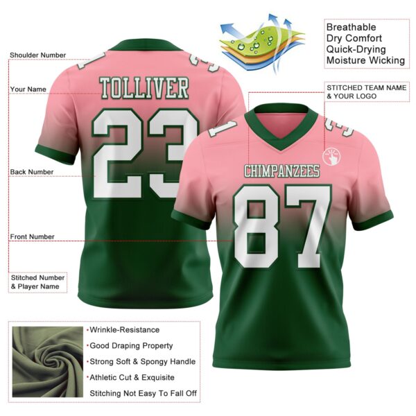Custom Medium Pink White-Green Authentic Fade Fashion Football Jersey