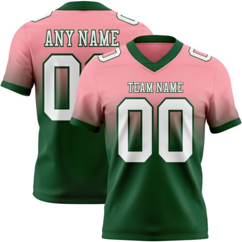 Custom Medium Pink White-Green Authentic Fade Fashion Football Jersey