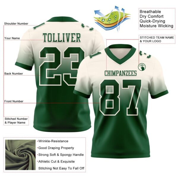 Custom Cream Green Authentic Fade Fashion Football Jersey