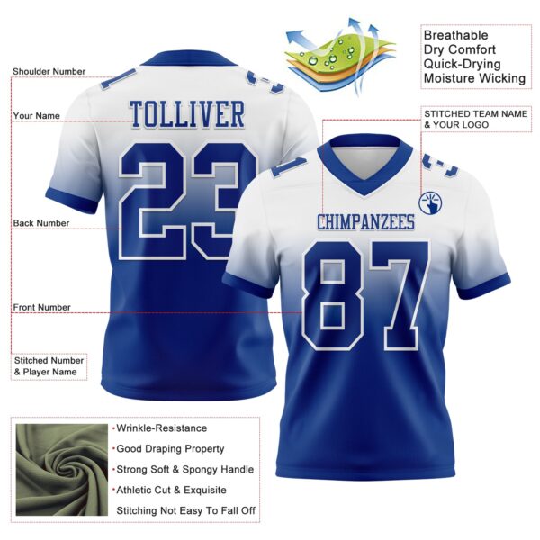 Custom White Royal Authentic Fade Fashion Football Jersey