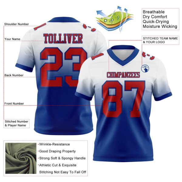 Custom White Red-Royal Authentic Fade Fashion Football Jersey