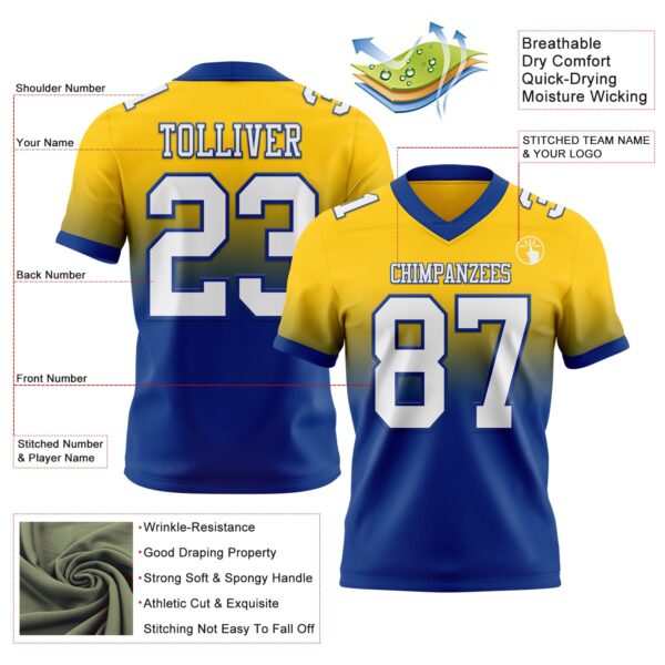 Custom Yellow White-Royal Authentic Fade Fashion Football Jersey