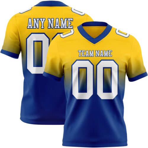 Custom Yellow White-Royal Authentic Fade Fashion Football Jersey