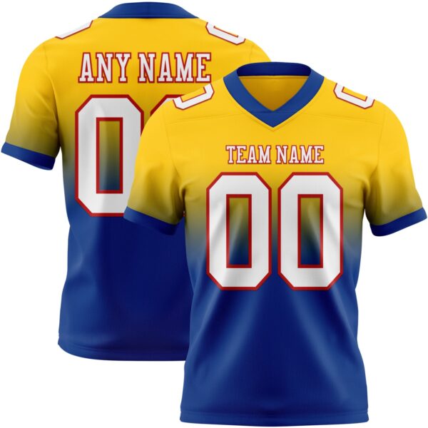 Custom Yellow White Royal-Red Authentic Fade Fashion Football Jersey