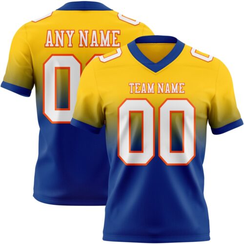 Custom Yellow White Royal-Orange Authentic Fade Fashion Football Jersey