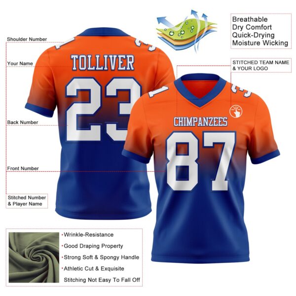 Custom Orange White-Royal Authentic Fade Fashion Football Jersey