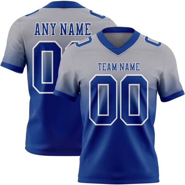 Custom Gray Royal-White Authentic Fade Fashion Football Jersey