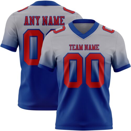Custom Gray Red-Royal Authentic Fade Fashion Football Jersey