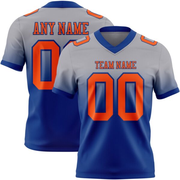 Custom Gray Orange-Royal Authentic Fade Fashion Football Jersey