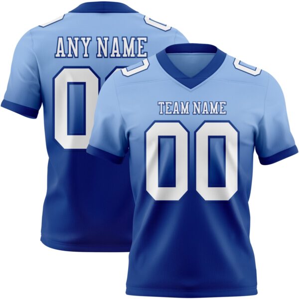 Custom Light Blue White-Royal Authentic Fade Fashion Football Jersey