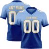 Custom Light Blue White Royal-Old Gold Authentic Fade Fashion Football Jersey
