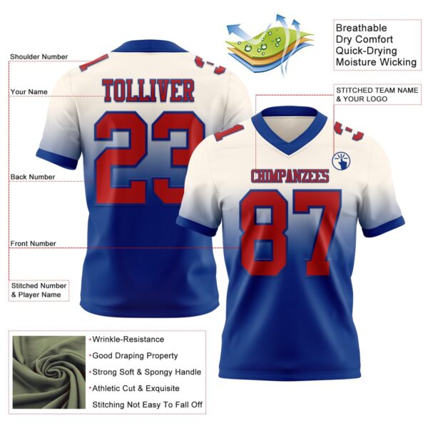 Custom Cream Red-Royal Authentic Fade Fashion Football Jersey