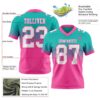 Custom Aqua White-Pink Authentic Fade Fashion Football Jersey