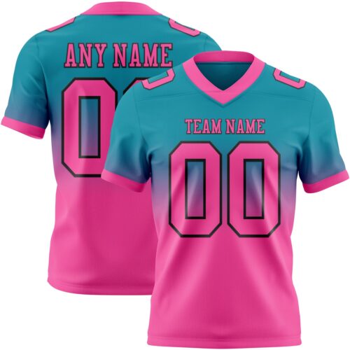 Custom Teal Pink-Black Authentic Fade Fashion Football Jersey