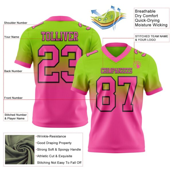 Custom Neon Green Pink-Black Authentic Fade Fashion Football Jersey