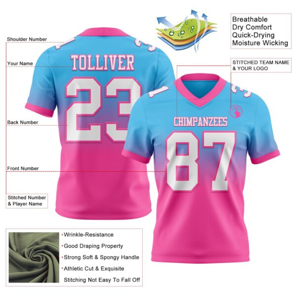 Custom Sky Blue White-Pink Authentic Fade Fashion Football Jersey