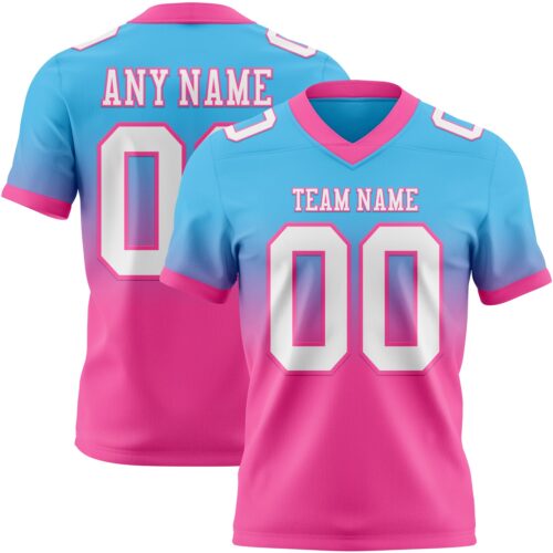 FadeFashion1533 Custom Sky Blue White-Pink Authentic Fade Fashion Football Jersey