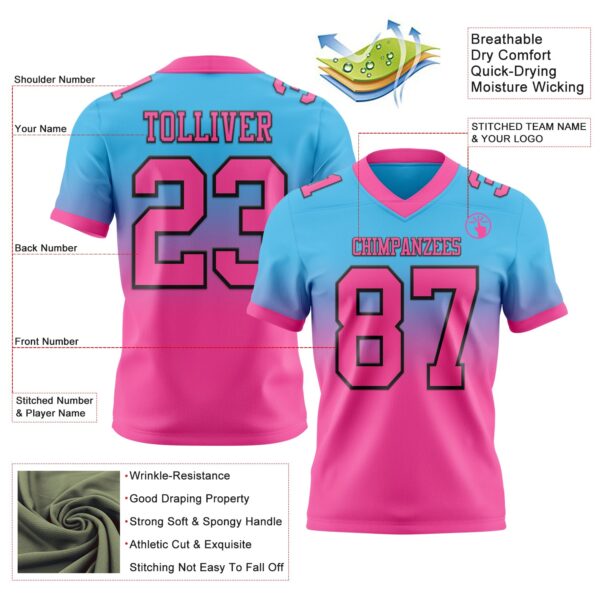 Custom Sky Blue Pink-Black Authentic Fade Fashion Football Jersey