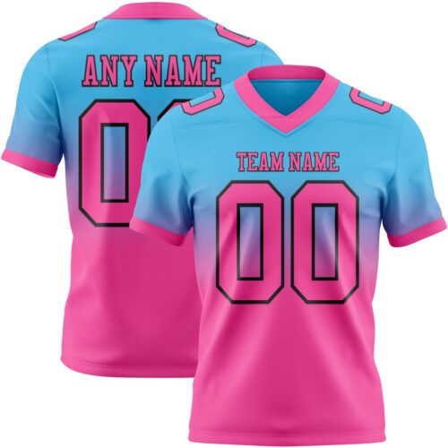 FadeFashion1534 Custom Sky Blue Pink-Black Authentic Fade Fashion Football Jersey