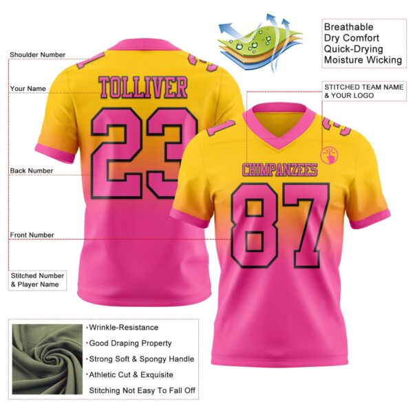 Custom Yellow Pink-Black Authentic Fade Fashion Football Jersey