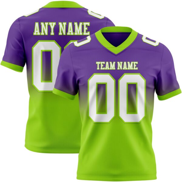 Custom Purple White-Neon Green Authentic Fade Fashion Football Jersey