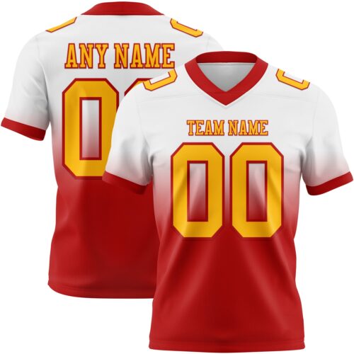 Custom White Gold-Red Authentic Fade Fashion Football Jersey