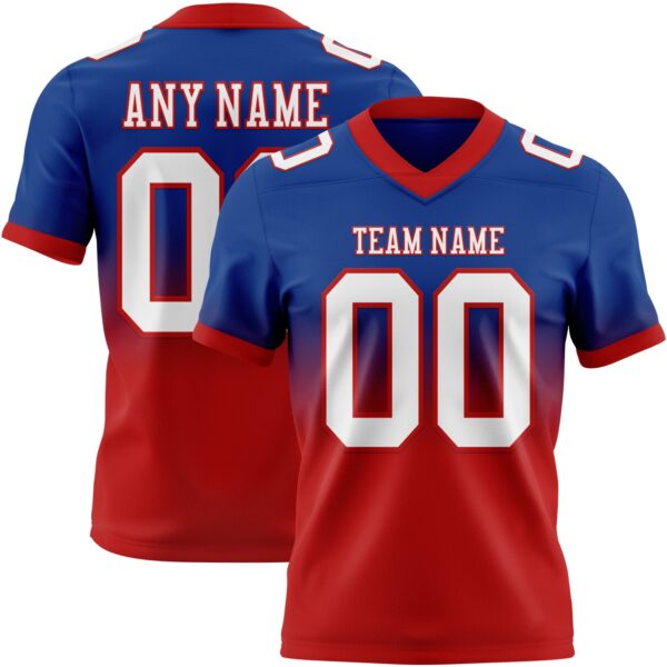 Custom Royal White-Red Authentic Fade Fashion Football Jersey