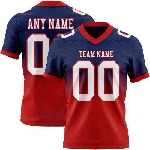 Custom Navy White-Red Authentic Fade Fashion Football Jersey