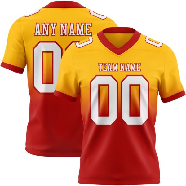 Custom Gold White-Red Authentic Fade Fashion Football Jersey