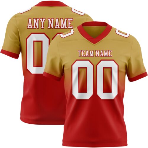 FadeFashion1552 Custom Old Gold White-Red Authentic Fade Fashion Football Jersey