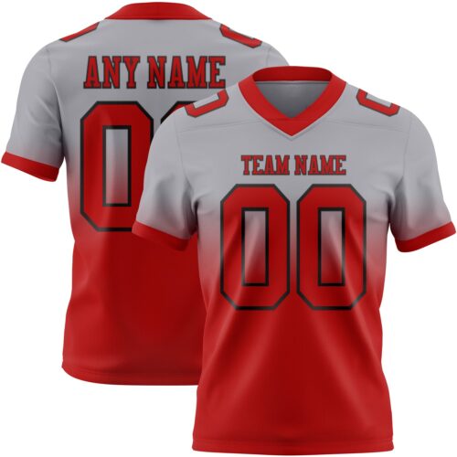 Custom Gray Red-Black Authentic Fade Fashion Football Jersey