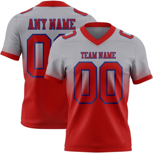Custom Gray Red-Royal Authentic Fade Fashion Football Jersey