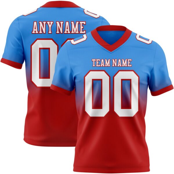 Custom Powder Blue White-Red Authentic Fade Fashion Football Jersey