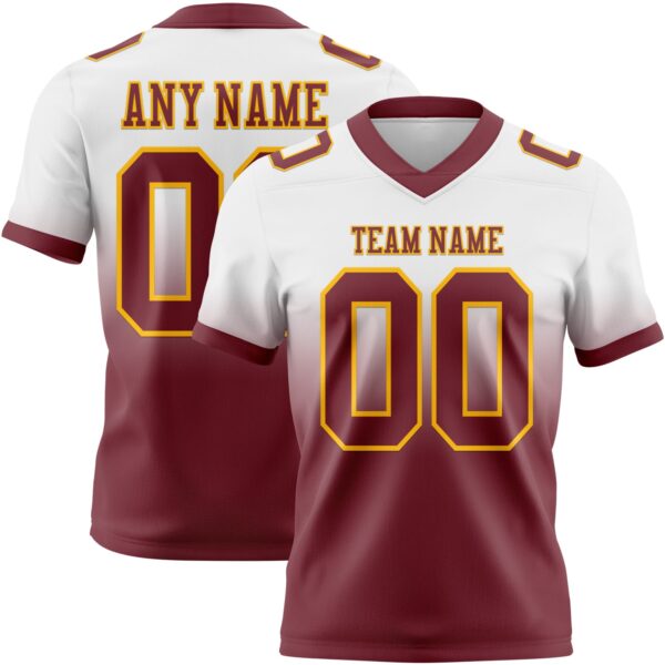Custom White Burgundy-Gold Authentic Fade Fashion Football Jersey