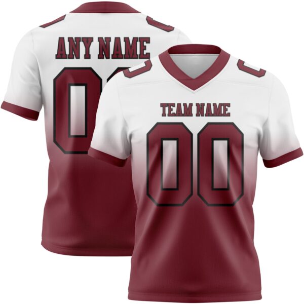 Custom White Burgundy-Black Authentic Fade Fashion Football Jersey