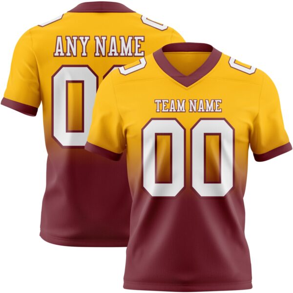 Custom Gold White-Burgundy Authentic Fade Fashion Football Jersey