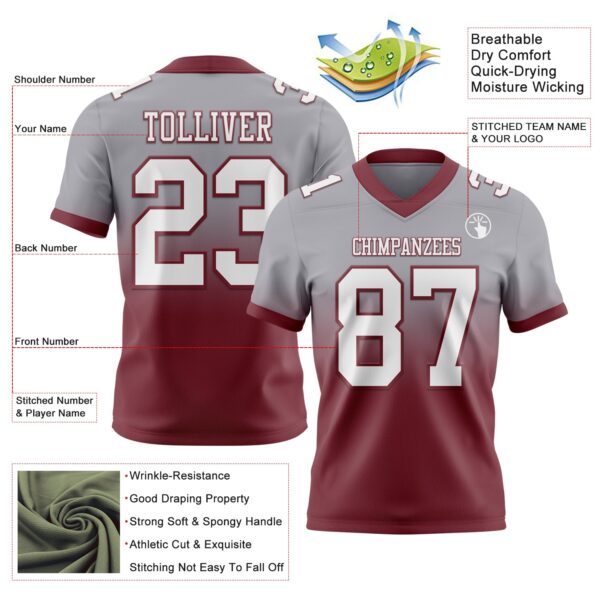 Custom Gray White-Burgundy Authentic Fade Fashion Football Jersey
