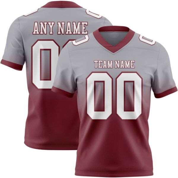 Custom Gray White-Burgundy Authentic Fade Fashion Football Jersey