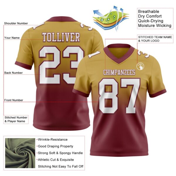 Custom Old Gold White-Burgundy Authentic Fade Fashion Football Jersey