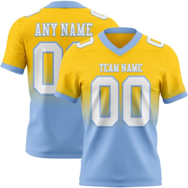 Custom Yellow White-Light Blue Authentic Fade Fashion Football Jersey