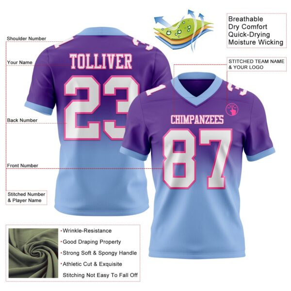 Custom Purple White Light Blue-Pink Authentic Fade Fashion Football Jersey