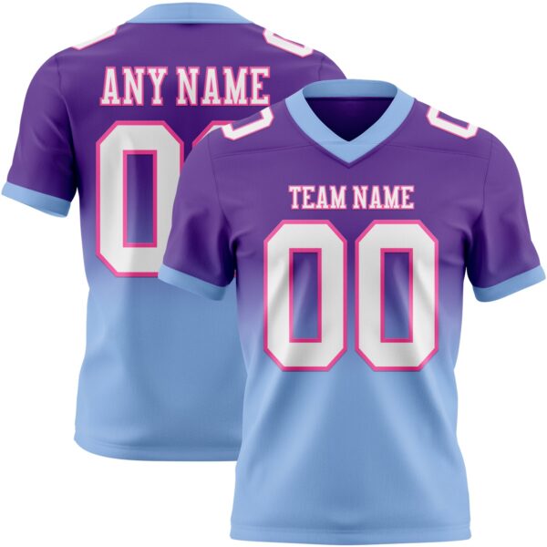 Custom Purple White Light Blue-Pink Authentic Fade Fashion Football Jersey