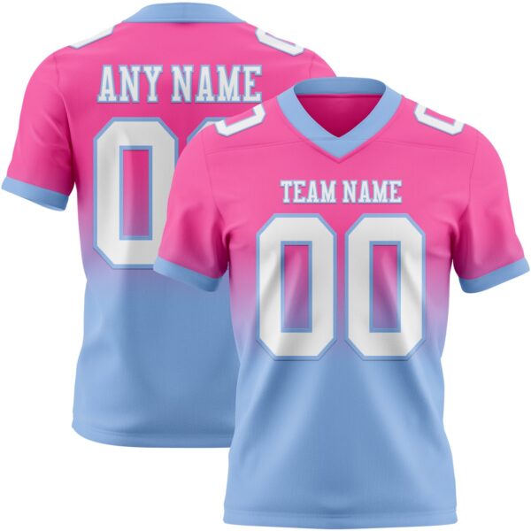 Custom Pink White-Light Blue Authentic Fade Fashion Football Jersey