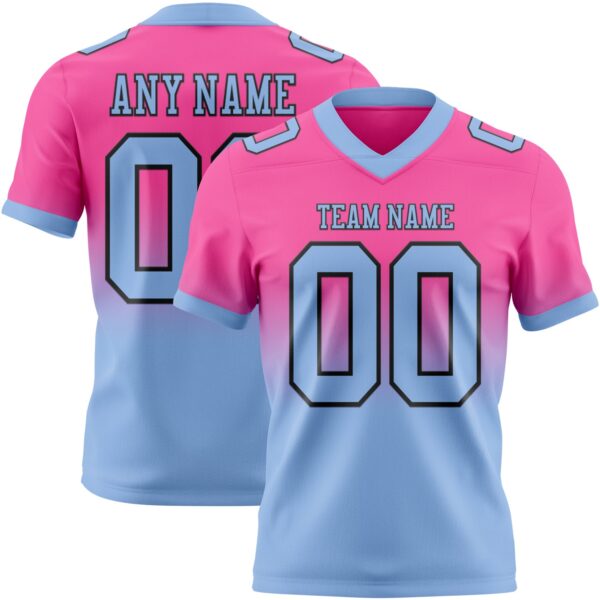 Custom Pink Light Blue-Black Authentic Fade Fashion Football Jersey